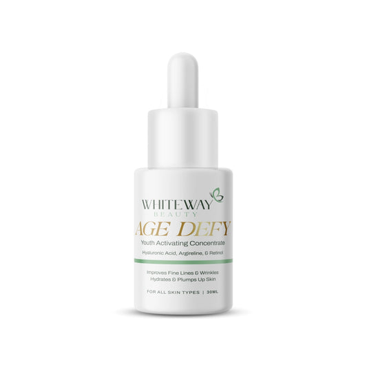 Whiteway Beauty Age Defy Youth Activating Concentrate 30ml bottle with Retinol and Argireline peptide for firming skin and reducing deep wrinkles.
