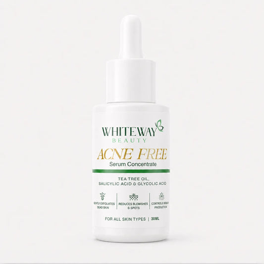Whiteway Beauty Acne Free Serum for all skin types - 30ml bottle - Salicylic and Glycolic Acid serum for exfoliating dead skin and sebum control.