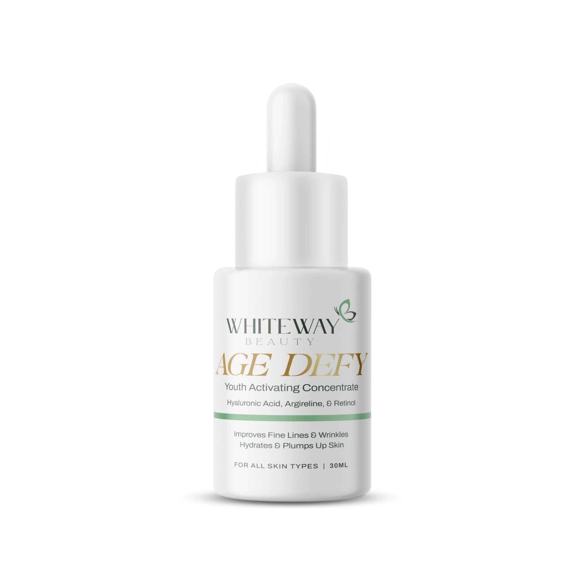 Whiteway Beauty Age Defy Youth Activating Concentrate 30ml bottle with Retinol and Argireline peptide for firming skin and reducing deep wrinkles.