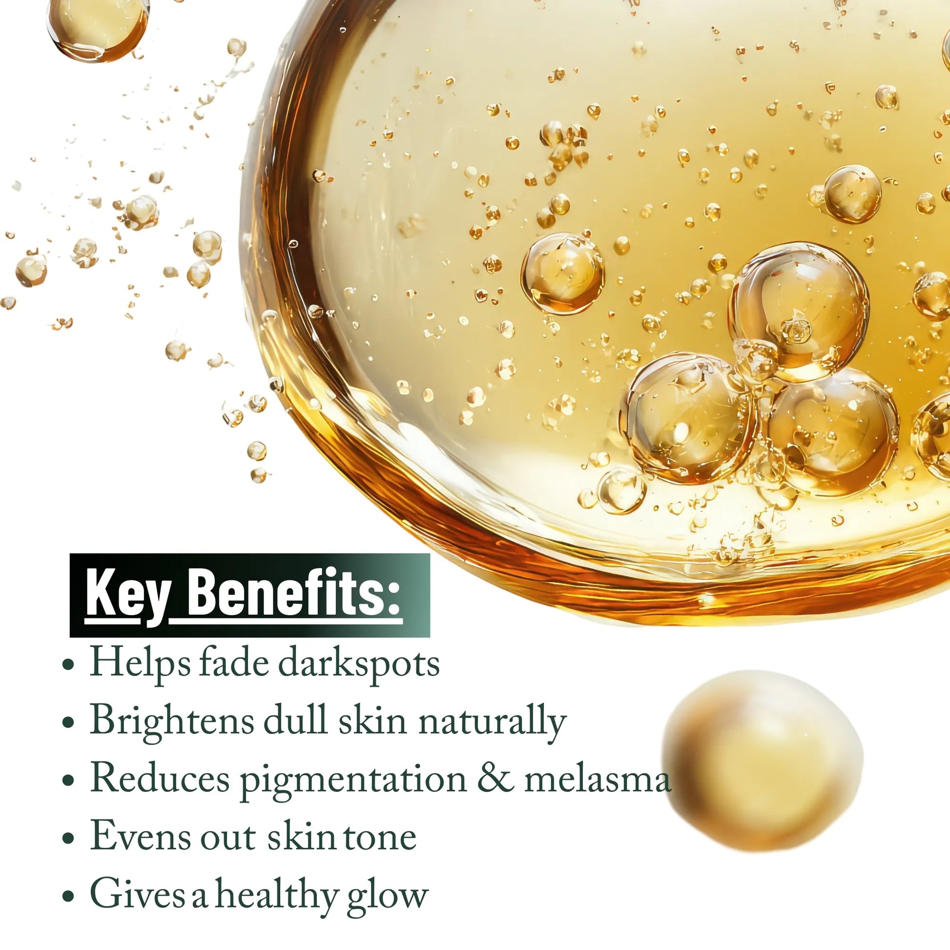 Key benefits of Whiteway Beauty Glowy Brightening Serum: fades dark spots, brightens dull skin naturally, reduces pigmentation and melasma, and evens out skin tone for a healthy glow.